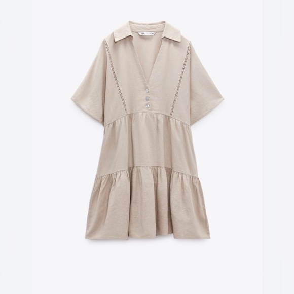 ZARA LACE TRIM LINEN BLEND MINI DRESS, SIZE S - Picture 4 of 12
